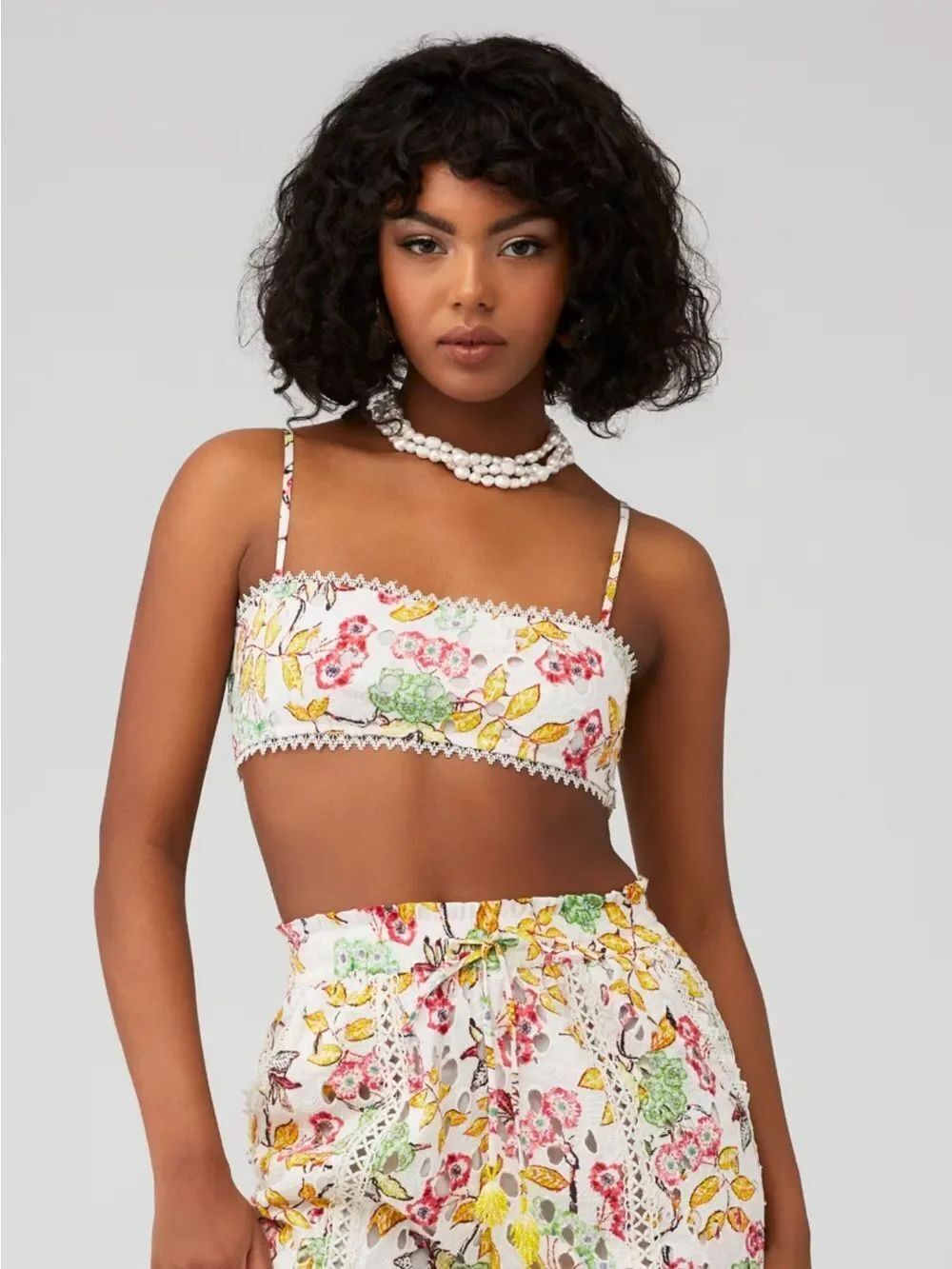 Hemant & Nandita Women's Preet Bandeau Floral Eyelet 100% Cotton Top - Medium